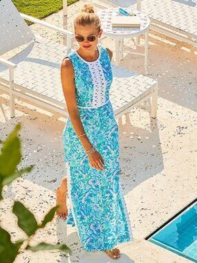 Lilly Pulitzer Ashler Stretch lace Maxi Shift Dress in Coral of the Story NWT 2